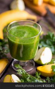 healthy breakfast - parsley, apple and banana smoothies. raw foods and vegetarianism