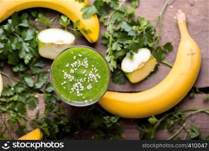 healthy breakfast - parsley, apple and banana smoothies. raw foods and vegetarianism