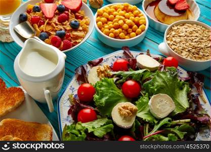 healthy breakfast salad and cereals continental