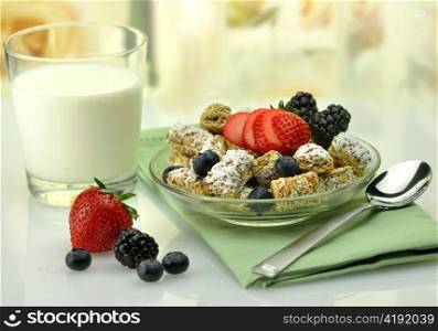 healthy breakfast,Shredded Wheat Cereal with fruits and berries