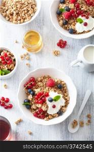 healthy breakfast with yogurt berry granola