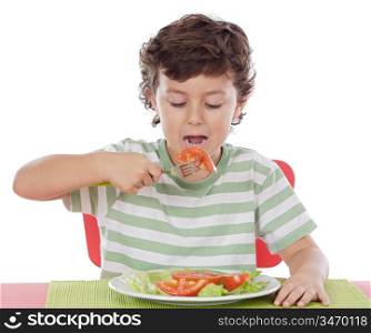 Healthy child eating balanced diet a over withe background