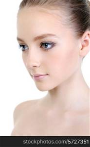 healthy clean skin of beautiful female face - isolated