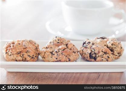 Healthy cookies with coffee cup, stock photo
