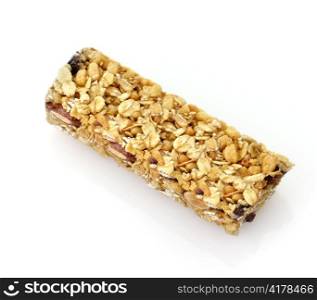 Healthy cranberry snack bar on white background