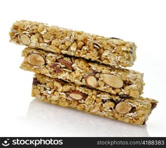 Healthy cranberry snack bar on white background
