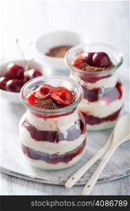 healthy dessert with creme fraiche jam and chocolate