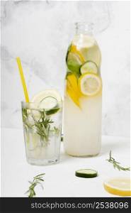 healthy drink with lemon cucumbers