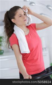 healthy fit woman holding a towel