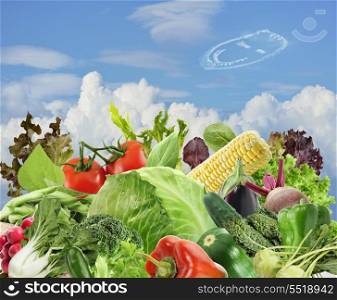 Healthy Food Assortment Against The Blue Sky