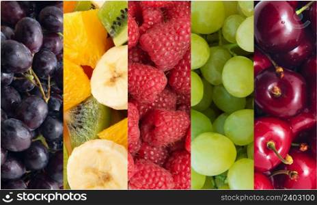 Healthy food background. Collection with different fruits and berries