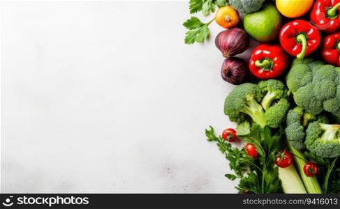 Healthy food background. Fresh vegetables on white background, copy space