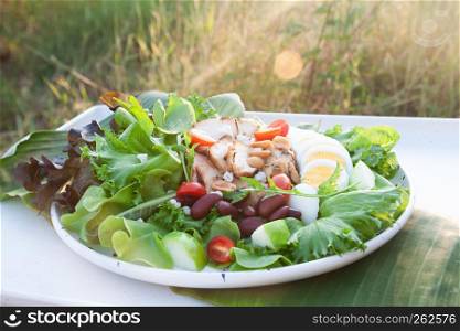Healthy food, Chicken and boiled egg salad