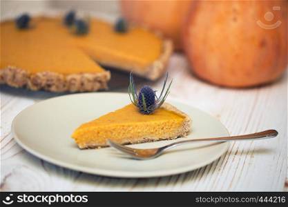 healthy food - delicious pumpkin cheesecake on a plate