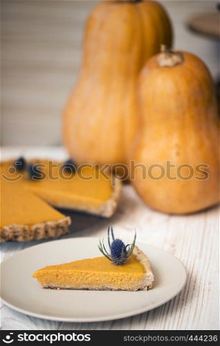 healthy food - delicious pumpkin cheesecake on a plate