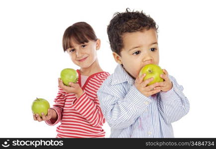 Healthy food for two brothers isolated over white