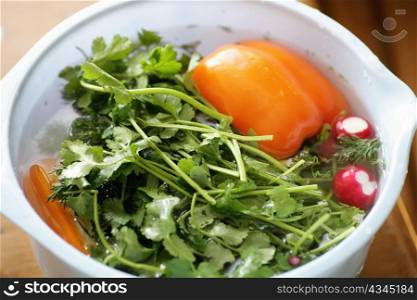 healthy food - fresh vegetables for salad closeup