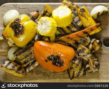 Healthy food grilled vegetables on wooden table, still life