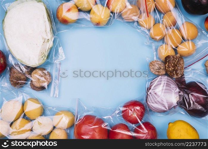healthy food plastic bags with copy space
