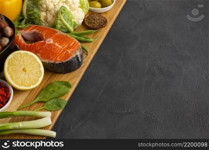 healthy food slateboard with copy space