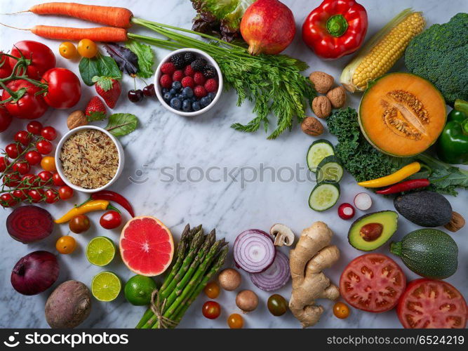Healthy food vegetables for heart heath on marble. Healthy food vegetables for heart heath on white marble background