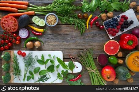 Healthy food vegetables for heart heath on wooden background. Healthy food vegatebles for heart heath on wood