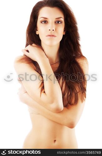 healthy fresh attractive woman on white background