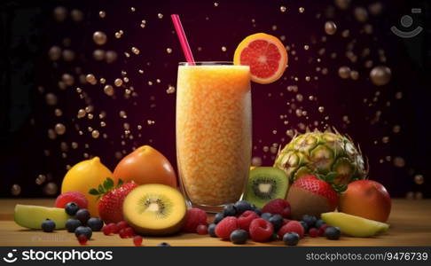 Healthy fruit smoothie juice with fresh fruits and water