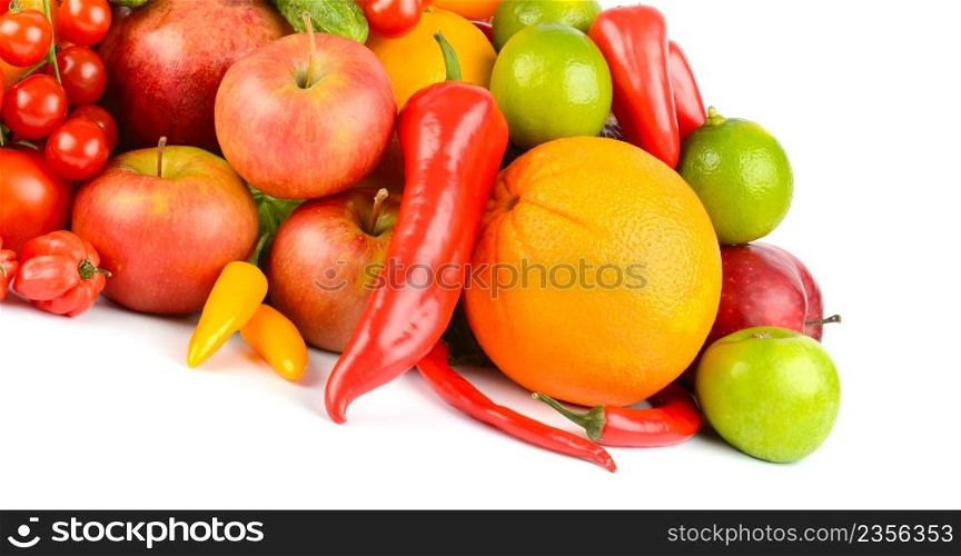 Healthy fruits and vegetables isolated on white background