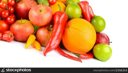 Healthy fruits and vegetables isolated on white background