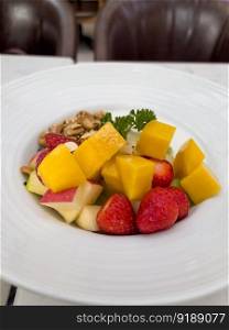 Healthy fruits with greek yogurt, stock photo