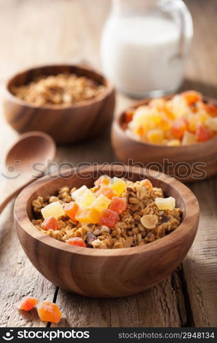 healthy granola with dried fruits for breakfast