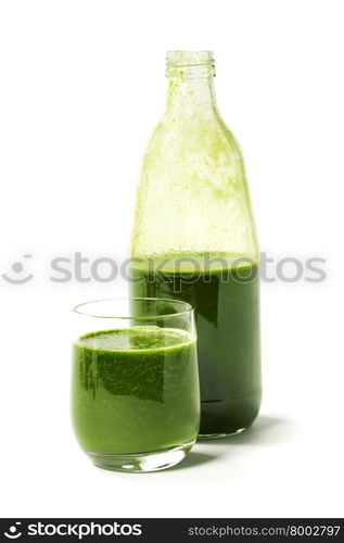 Healthy green smoothie on white - superfoods, detox, diet, health, vegetarian food concept