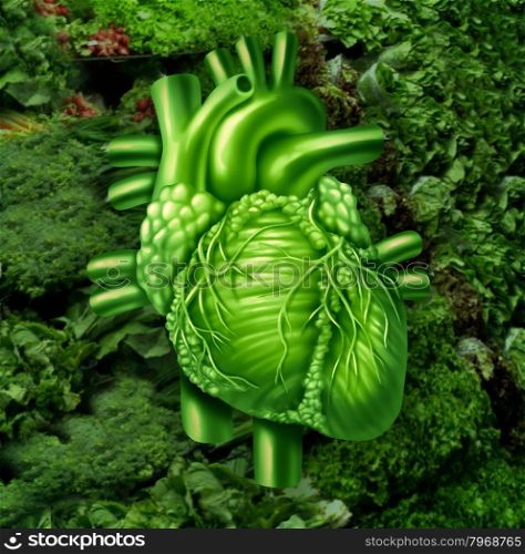 Healthy heart diet with dark leafy green vegetables at a vegetable stand as a health care and nutrition concept for eating natural raw food packed with natural vitamins and minerals good for the human cardiovascular system.