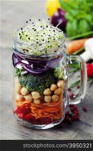 Healthy Homemade Mason Jar Salad with Chickpea and Veggies - Healthy food, Diet, Detox, Clean Eating or Vegetarian concept