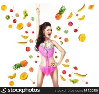 Healthy Lifestyle &amp; Diet Concept. Woman with Mix of Juicy Fresh Fruit