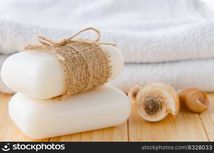 Healthy lifestyle concept with aromatic soaps. The healthy lifestyle concept with aromatic soaps