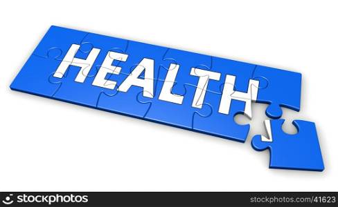Healthy lifestyle developing concept with health sign and word on a blue puzzle 3D illustration.