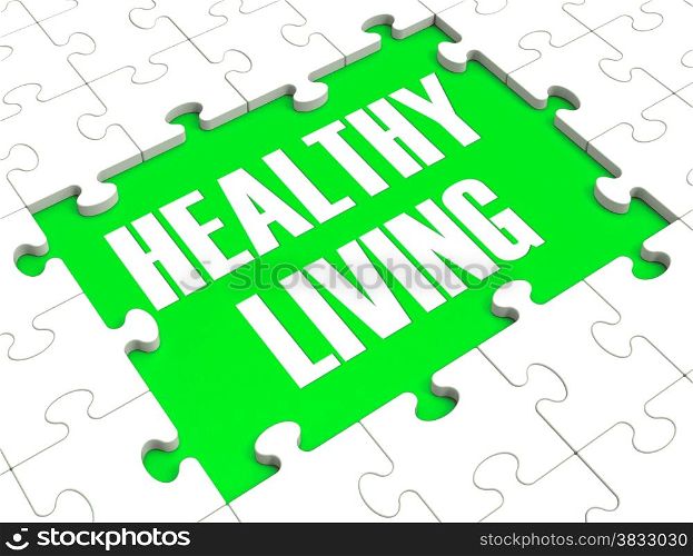 . Healthy Living Puzzle Showing Healthy Diet And Doing Exercise
