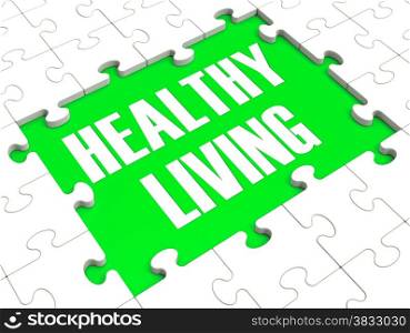 . Healthy Living Puzzle Showing Healthy Diet And Doing Exercise