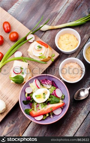 Healthy meal with eggs and vegetables