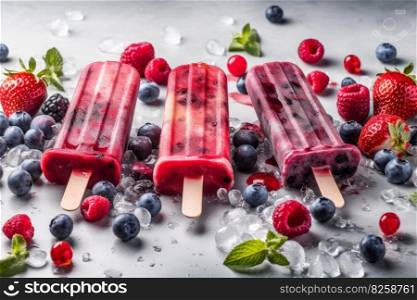 Healthy mixed berry popsicle. Ice cream. Generate Ai. Healthy mixed berry popsicle. Generate Ai