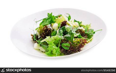 Healthy mozzarella salad on white plate
