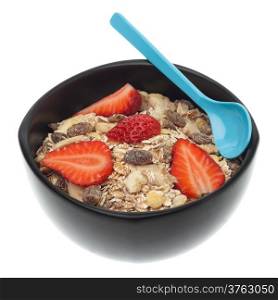 Healthy muesli breakfast isolated on white background