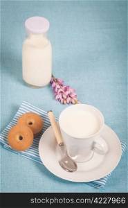 Healthy nutrition with fresh milk in a white cup