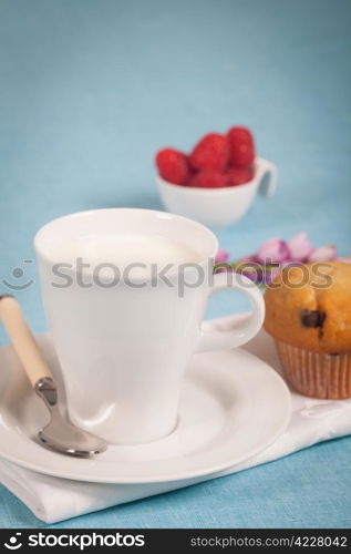 Healthy nutrition with fresh milk in a white cup