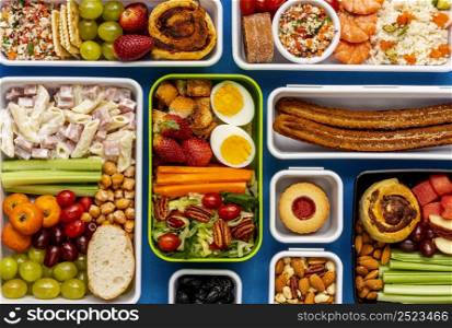 healthy packed food arrangement top view