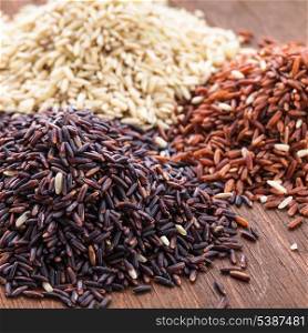 Healthy rice variety: brown, red and wild black