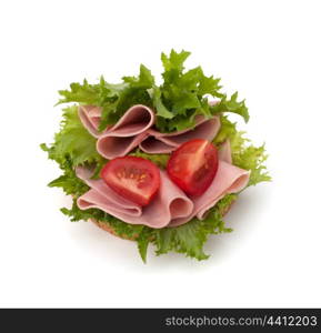 healthy sandwich with lettuce and smoked ham isolated on white background