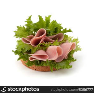 healthy sandwich with lettuce and smoked ham isolated on white background